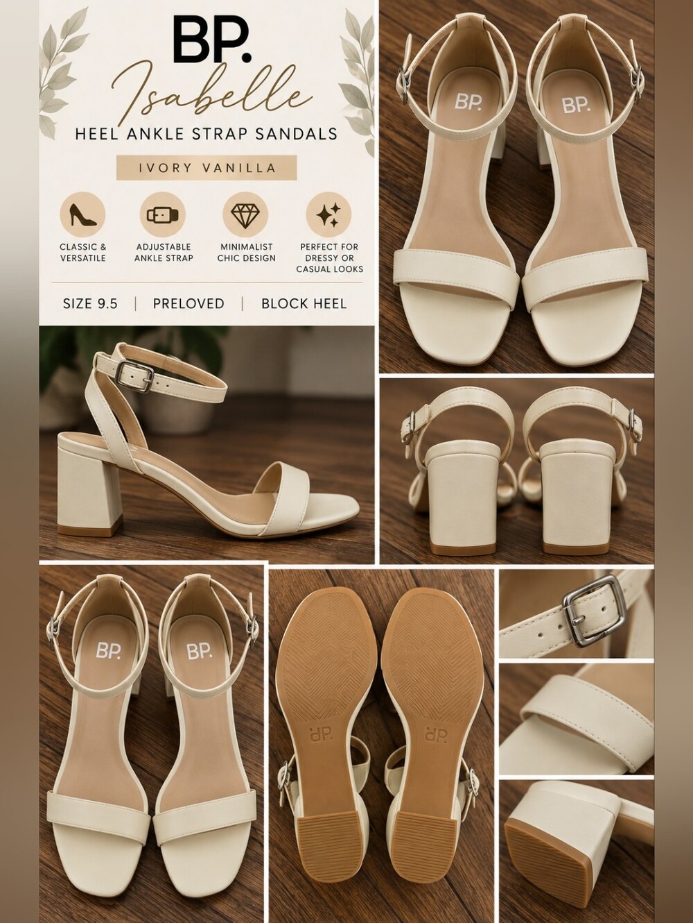 BP. Isabelle Ivory Ankle-Strap Block Heels - NWOB